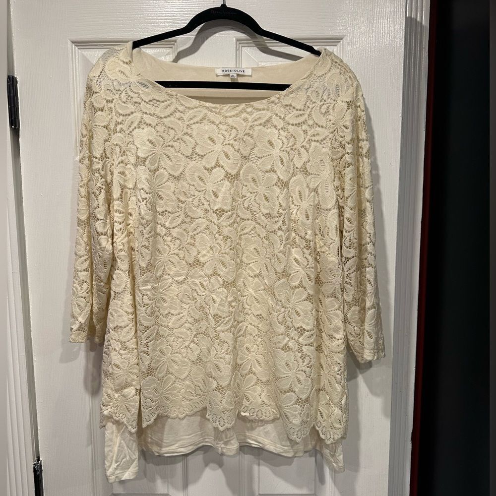 Rose & Olive Lace Top EUC